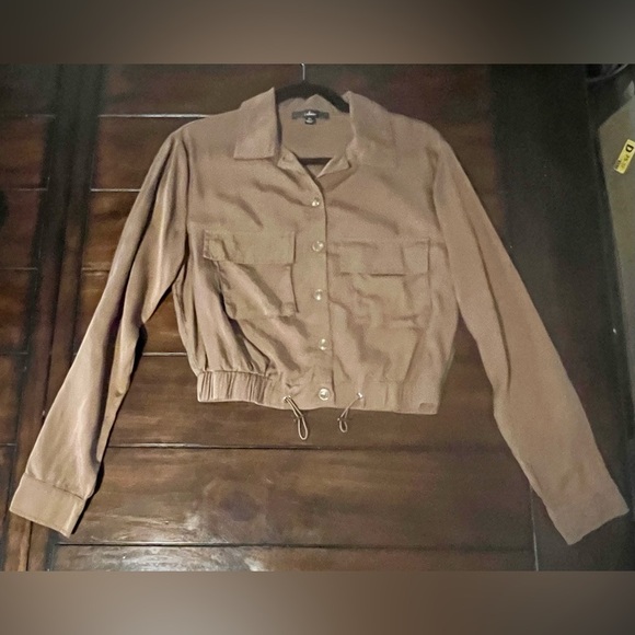 Lulus Brown Cropped Utility Jacket with Drawstring | Size XS - Picture 1 of 5